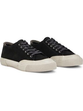 All Saints Black Low-Top Suede Sneakers with Off-White Sole